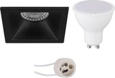 LED Spot Set - Pragmi Pollon Pro - GU10 Fitting - Inbouw Vierkant - Mat Zwart - 6W - Natuurlijk Wit 4200K - Verdiept - 82mm - BES LED