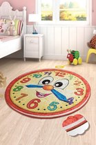 Nerge.be | Vloerkleed Kinderkamer | Watch Red | Kinderhorloge Speelmat Slaapkamer Speelkamer woonkamer 140 cm X 140 cm (55,12 "X 55,12") Beste kindertapijten voor spelen - Rood - V