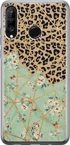 Huawei P30 Lite hoesje - Luipaard bloemen print - Soft Case Telefoonhoesje - Luipaardprint - Groen