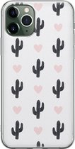 iPhone 11 Pro hoesje siliconen - Cactus hartjes - Soft Case Telefoonhoesje - Planten - Transparant, Zwart