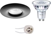 LED Spot Set - Pragmi Luno Pro - Waterdicht IP65 - GU10 Fitting - Inbouw Rond - Mat Zwart - Ø82mm - Philips - CorePro 840 36D - 4.6W - Natuurlijk Wit 4000K