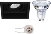 LED Spot Set - Pragmi Domy Pro - GU10 Fitting - Inbouw Vierkant - Mat Zwart - Verdiept - Kantelbaar - 105mm - Philips - SceneSwitch 827 36D - 1.5W-5W - Warm Wit 2200K-2700K - Dimbaar