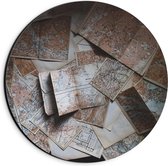 Dibond Wandcirkel - Oude Wereldkaarten Verzameling - 20x20cm Foto op Aluminium Wandcirkel (met ophangsysteem)