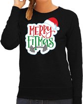 Merry fitmas Kerstsweater / foute Kersttrui zwart voor dames - Kerstkleding / Christmas outfit S