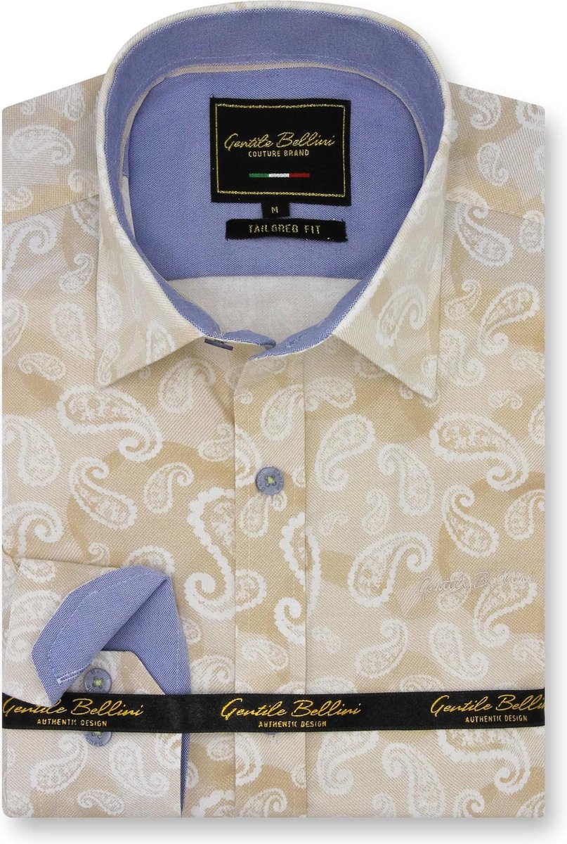 Heren Overhemd - Slim Fit - Luxury Paisley - Beige - Maat XL