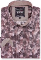 Heren Overhemd - Slim Fit - Reptile Skin - Bordeaux - Maat 3XL