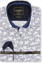 Heren Overhemd - Slim Fit - Flying Leaf - Grijs - Maat XL