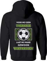 voor mij geen therapie, maar voetbal heren vest – handbal vest met capuchon Dames – Perfecte sport quotes en teksten Sweatvest vest Cadeau – tekst hoodie met rits en print - Maat 3XL