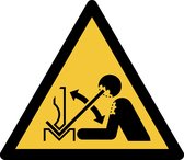 Pictogram bordje Waarschuwing: gevaar voor sneldraaiend werkstuk in persbank | 150 * 133 mm