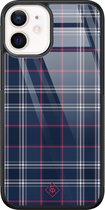 iPhone 12 mini hoesje glass - Tartan blauw | Apple iPhone 12 Mini case | Hardcase backcover zwart