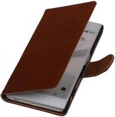 Washed Leer Bookstyle Wallet Case Hoesjes voor Nokia Lumia 900 Bruin