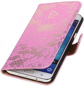 Mobieletelefoonhoesje.nl - Bloem Bookstyle Hoesje voor Galaxy J5 (2016) Roze