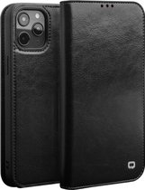 Qialino - echt lederen luxe wallet hoes - Geschikt voor iPhone 12 Pro Max - Zwart