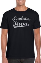 Coolste papa t-shirt met zilveren glitters op zwart voor heren - Coolste papa cadeaushirt / vaderdag cadeau L