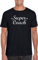 Super Coach cadeau t-shirt met zilveren glitters met zwart voor heren -  Bedankt cadeau voor een coach L