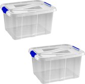 6x Boîtes de rangement / boîtes de rangement 30 litres 49 x 39 x 26 cm plastique - Boîtes de rangement - Bacs de rangement plastique transparent / bleu