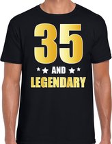 35 and legendary verjaardag cadeau t-shirt / shirt - zwart - gouden en witte letters - voor heren - 35 jaar verjaardag kado shirt / outfit 2XL