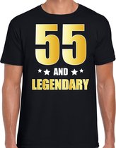 55 and legendary verjaardag cadeau t-shirt / shirt - zwart - gouden en witte letters - voor heren - 55 jaar verjaardag kado shirt / outfit 2XL
