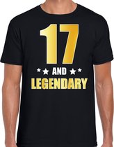 17 and legendary verjaardag cadeau t-shirt / shirt - zwart - gouden en witte letters - voor heren - 17 jaar verjaardag kado shirt / outfit L