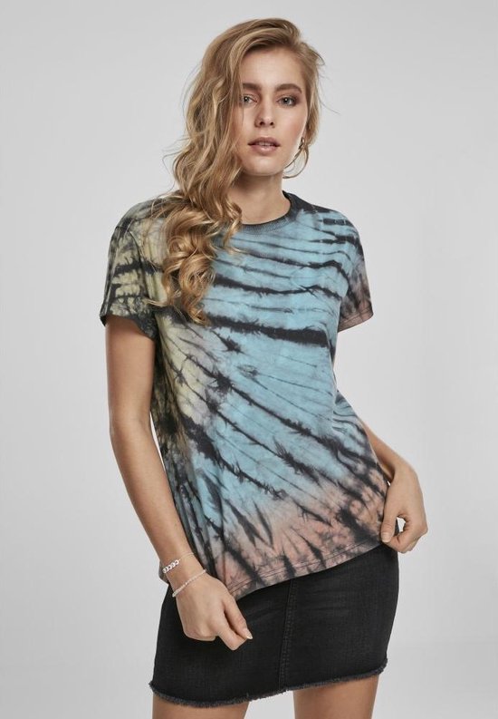 Urban Classics - Tie Dye Boyfriend Dames T-shirt - 2XL - Zwart/Multicolours