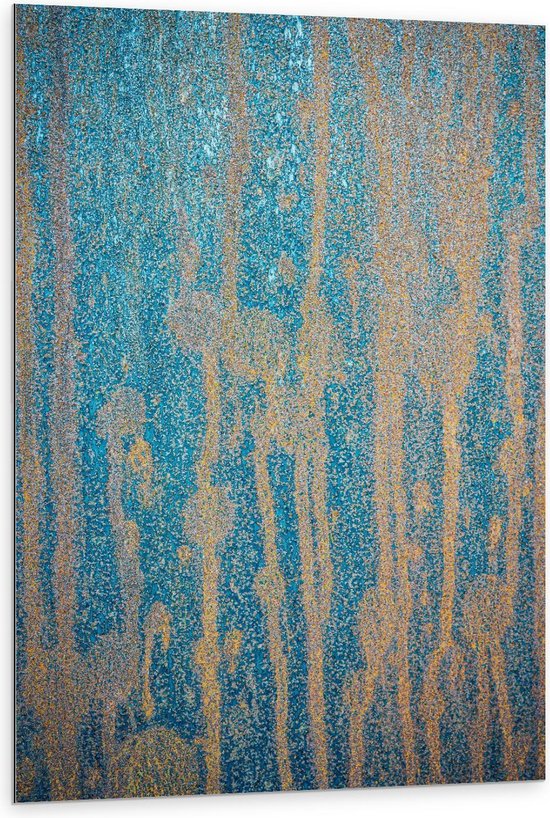 Dibond - Blauwe Muur met Geel - 80x120cm Foto op Aluminium (Wanddecoratie van metaal)