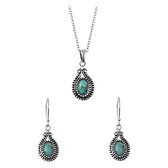 Lucardi Dames Zilveren set ovaal turquoise Bali - Cadeau - Moederdag Set - 925 Zilver - Zilverkleurig