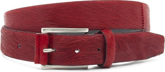 JV Belts Rode hair-on riem unisex - heren en dames riem - 3.5 cm breed - Rood - Echt Pony Skin - Taille: 115cm - Totale lengte riem: 130cm