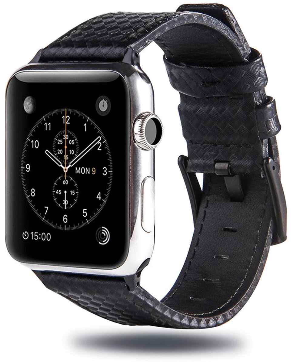 Leren bandje - Apple Watch 38mm 40mm 41mm - zwart klassieke gesp