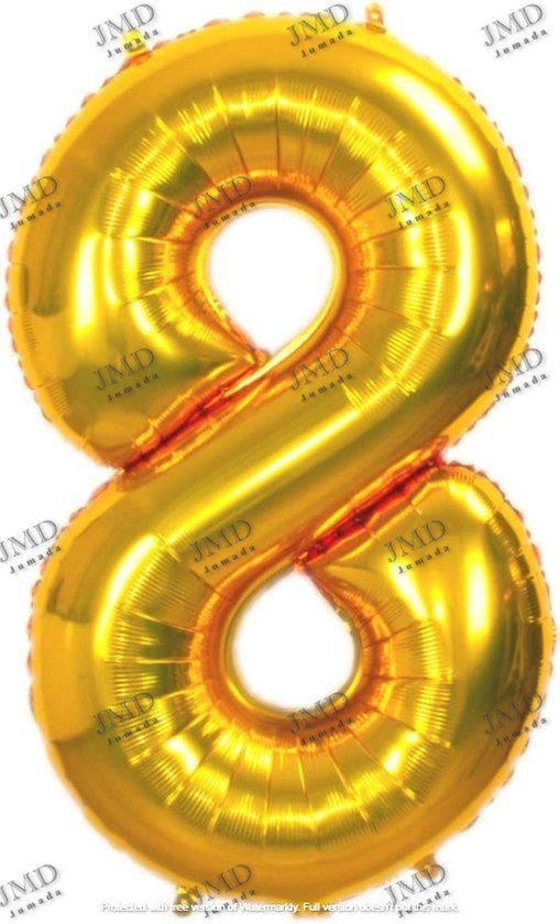 Folie ballon XL 100cm met opblaasrietje - cijfer 8 goud - 8 jaar folieballon - 1 meter groot met rietje - Mixen met andere cijfers en/of kleuren binnen het Jumada merk mogelijk