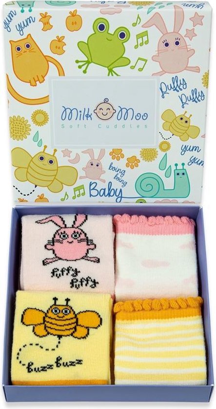 Milk&Moo Babysokken - 2x Antislip - 2x Normaal - 4 paar - 0-12 maanden - Kraamcadeau - Babysokjes New Born - Meisje - BiggDesign