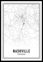Punt. Poster - City Map Nashville - 70 X 50 Cm - Zwart En Wit