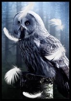 Punt. Poster - Owl (uil) - 100 X 70 Cm - Wit En Blauw