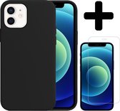 Hoesje Geschikt voor iPhone 12 Mini Hoesje Siliconen Case Hoes Met Screenprotector - Hoes Geschikt voor iPhone 12 Mini Hoes Cover Case - Zwart