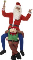 Smiffy's - Kerst & Oud & Nieuw Kostuum - Elf Draagt Kerstman Kostuum - Rood, Groen - One Size - Kerst - Verkleedkleding