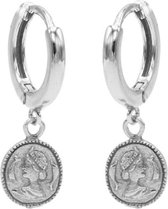 Karma 925 Sterling Zilveren Hinge Hoops Coin Oorbellen  - Zilver