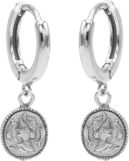 Karma 925 Sterling Zilveren Hinge Hoops Coin Oorbellen  - Zilver
