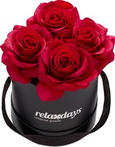 Relaxdays flowerbox - rozenbox - 4 kunstbloemen - decoratie - rozen - cadeau - kunstrozen - rood