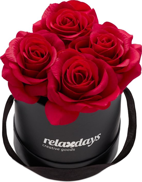 Relaxdays flowerbox - rozenbox - 4 kunstbloemen - decoratie - rozen - cadeau -... |