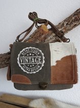 Vintage stamp messenger tas (leer/vacht)