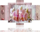 Schilderij , Roze Orchidee 2 , 4 maten , 5 luik , roze wit , Premium print , XXL
