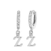 Lucardi Dames oorbellen alfabet met zirkonia - Oorbellen - Cadeau - Echt Zilver - Zilverkleurig