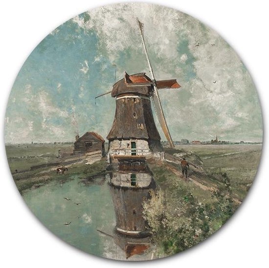 Ronde muursticker een molen aan de poldervaart - WallCatcher | 60 cm behangsticker Wandcirkel | Paul Joseph Constantin Gabriël