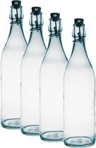 4x Glazen beugelflessen/weckflessen transparant 1 liter rond - Weckflessen - Beugelflessen - Limonadeflessen - Waterflessen - Karaffen