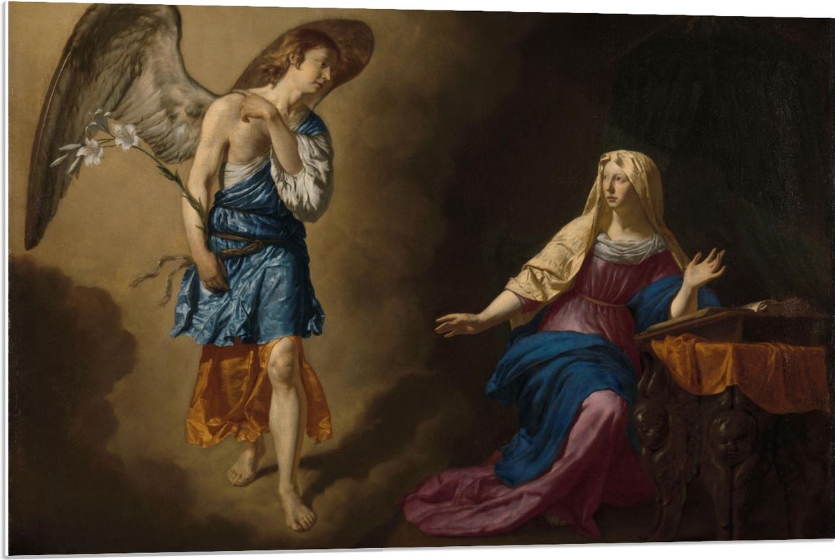 KuijsFotoprint Schilderij - Oude Meesters De Verkondiging Aan Maria. Adriaen De Velde. - Blauw, Bruin En Oranje - 60 X 90 Cm