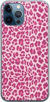 iPhone 12 Pro hoesje siliconen - Luipaard roze - Soft Case Telefoonhoesje - Luipaardprint - Transparant, Roze