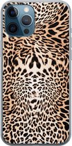 iPhone 12 Pro hoesje siliconen - Animal print - Soft Case Telefoonhoesje - Luipaardprint - Transparant, Bruin