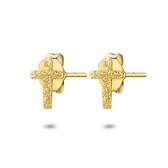 Twice As Nice Oorbellen in 18kt verguld zilver, gehamerd kruisje