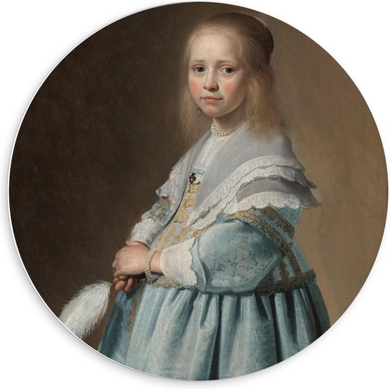 Forex Wandcirkel - Oude meesters - Meisje in het blauw, Johannes Cornelisz. Verspronck - 60x60cm Foto op Wandcirkel (met ophangsysteem)