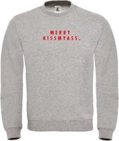 Kerst sweater grijs XL - Merry Kissmyass - rood - soBAD. | Kersttrui soBAD. | kerstsweaters volwassenen | kerst hoodie volwassenen | Kerst outfit | Foute kerst truien