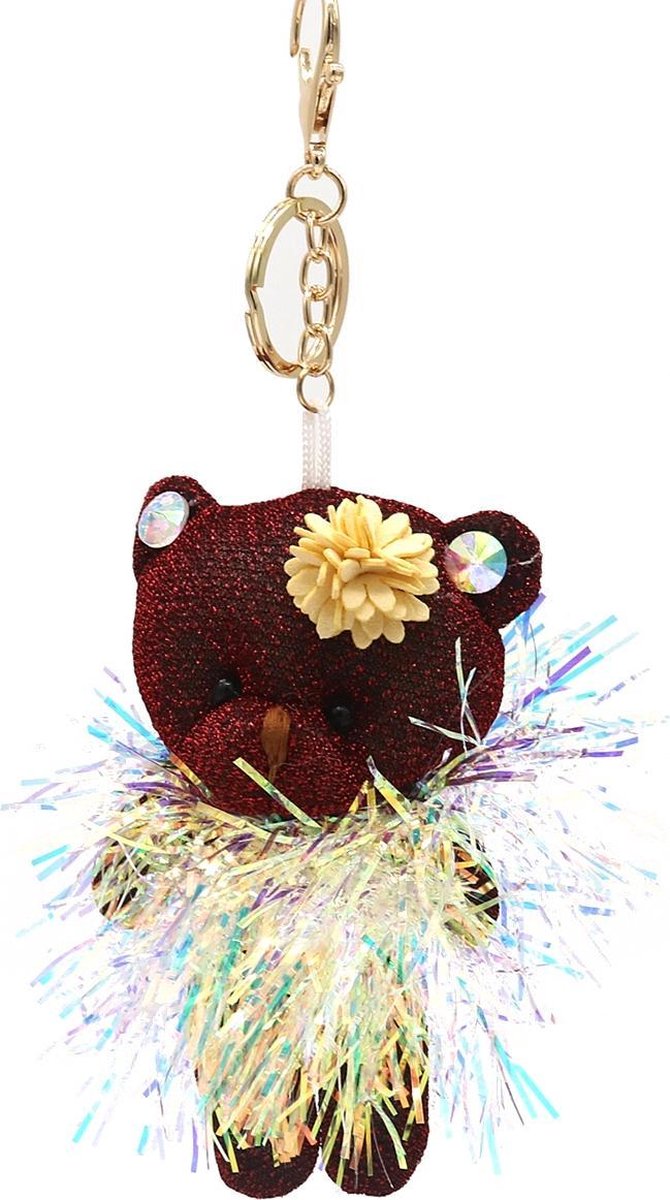 Sleutelhanger Beer met Glitters - 12 cm - Paars